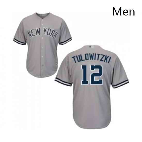 Mens New York Yankees 12 Troy Tulowitzki Replica Grey Road Baseball Jersey
